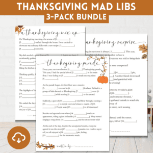 Printable Thanksgiving Mad Libs 3-Pack Bundle